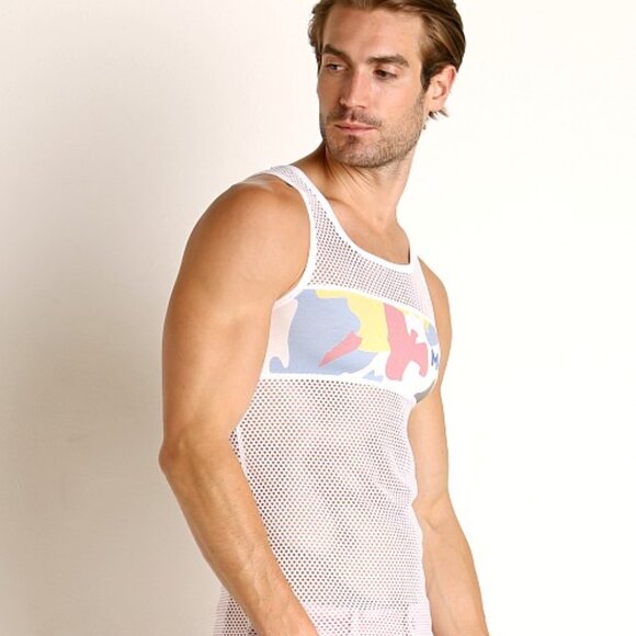 Mens Tank In Mesh White - Picture 6 of 7